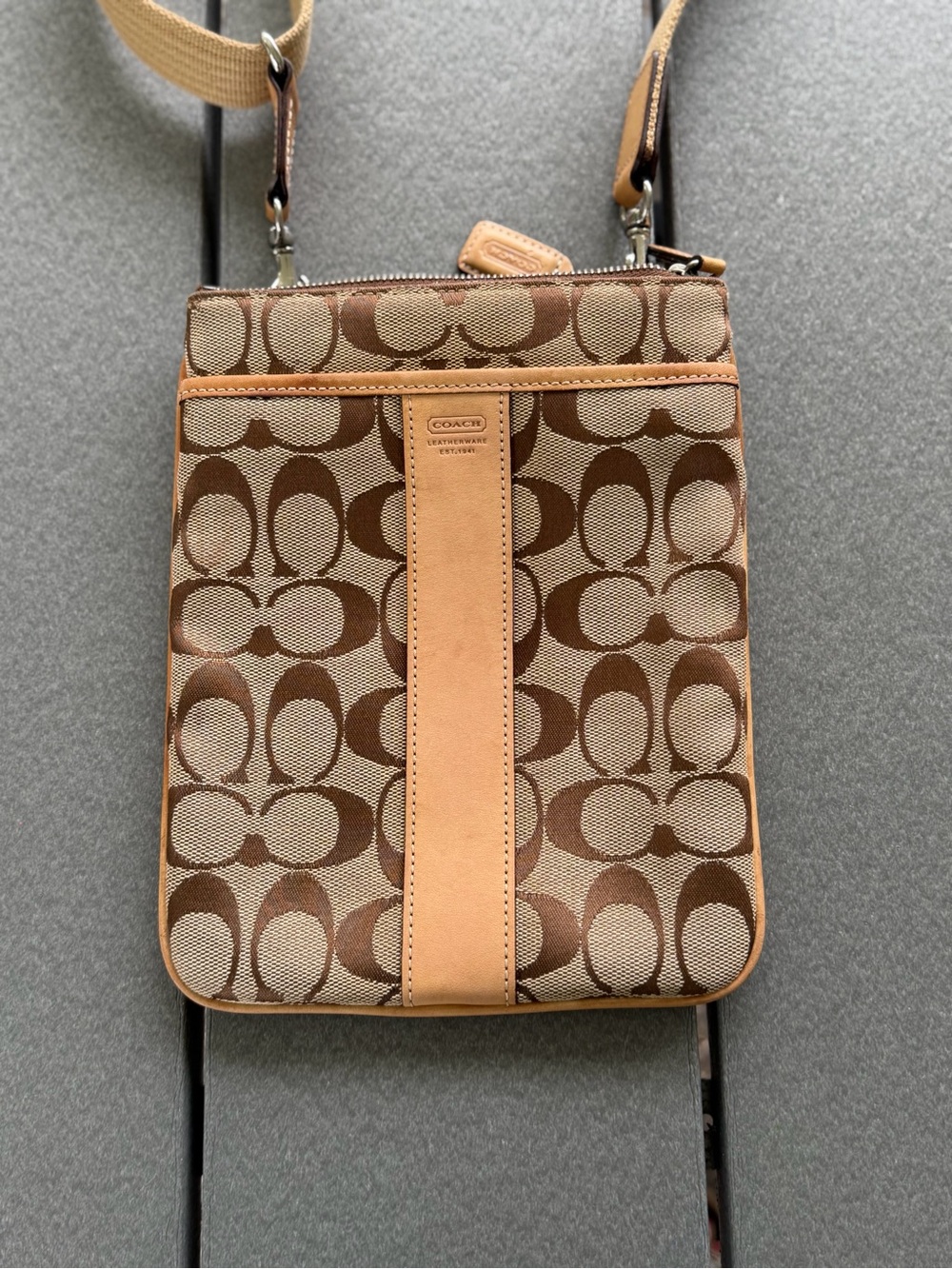 Coach Heritage Signature Stripe Crossbody Swingpack Leather Canvas Jacquard